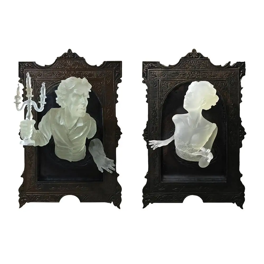 3D Ghost In The Mirror Frame Resin Luminous Wall Stickers Gothic Terror Halloween Corridor Wallpaper Decor Props Festival Decals