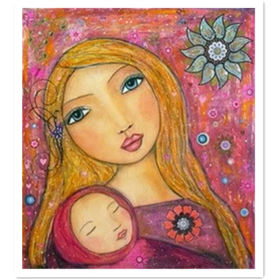 

Painting By Numbers For Adults Mother and daug DIY Kits HandPainted On Canvas With Framed Oil Picture Drawing Coloring By Number