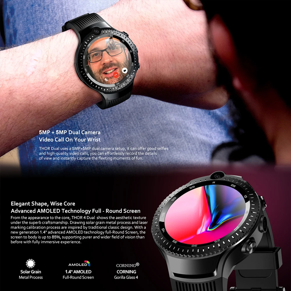 Zeblaze Thor 4 Dual 4g Smartwatch LTE 5MP+ 5MP двойная камера Android часы 1," дисплей gps/GLONASS WiFi сердечный ритм Smartwatch
