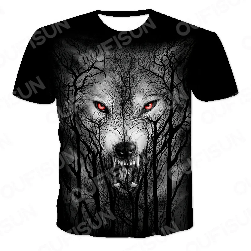 

2021 Animal Wolf 3D Printing Fashion Cats Women's T Shirt Casual O-Neck Loose Men's Clothing Breathable Street T-Shirt For Men