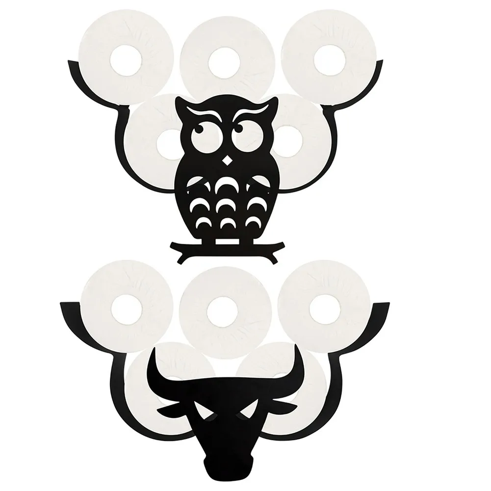 

1 Pcs Toilet Paper Rack Vertical Wall Storage Rack Paper Roll Rack Owl / Cow Paper Roll Metal Bathroom Paper Towel Storage Rack