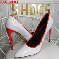 kolnoo new handmade womens high heels pumps white patent leather slip on pointy evening club real photos fashion court shoes