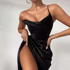 Соблазнительное модное платье на бретельках, облегающие платья с высоким разрезом, женское однотонное платье для банкета, свадьбы, гостей, праздничное пляжное платье, Халат