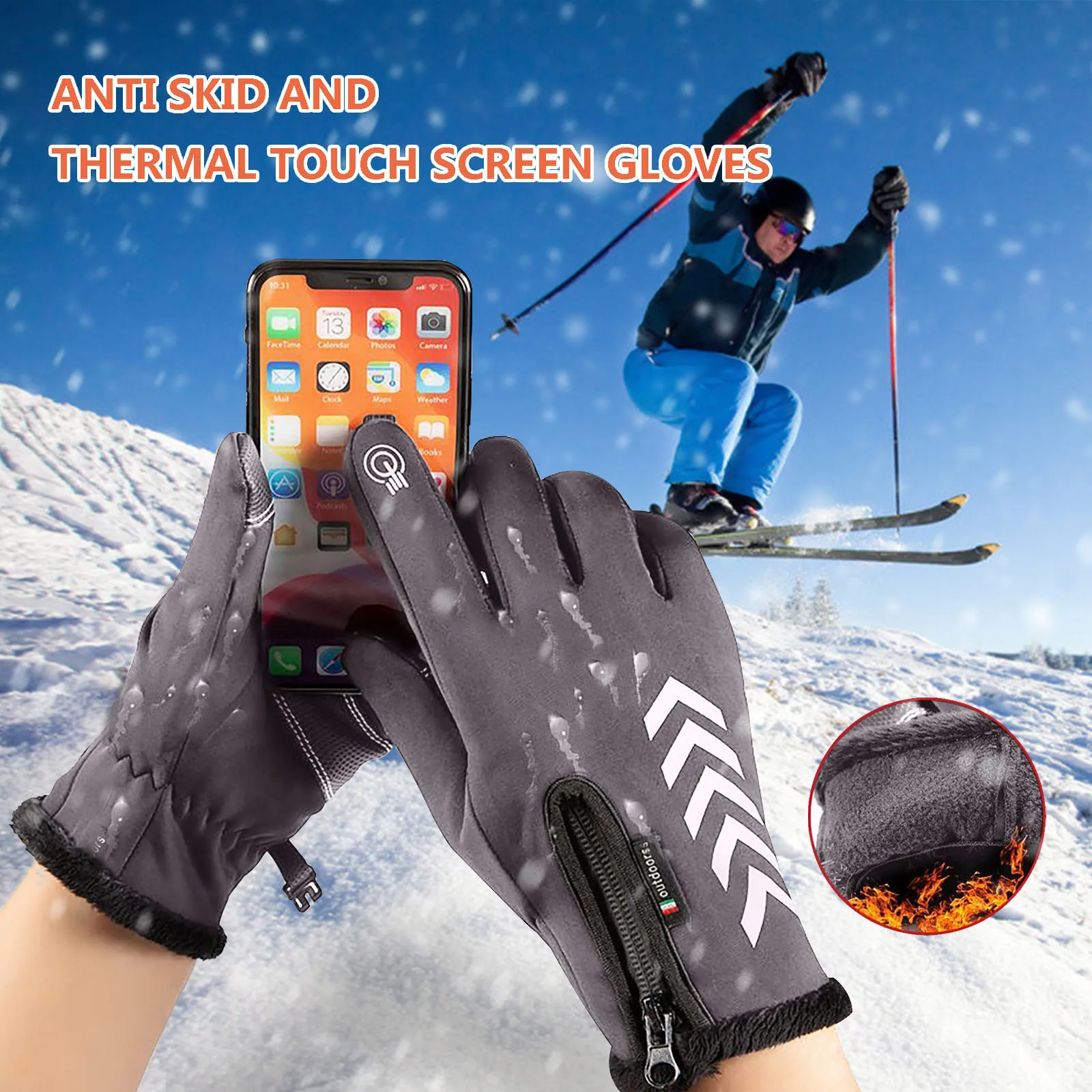 

Touch Screen Gloves Men's Winter Plus Velvet Cotton Waterproof Outdoor Non-slip Gloves Full Touch Screen Cycling Running Driving