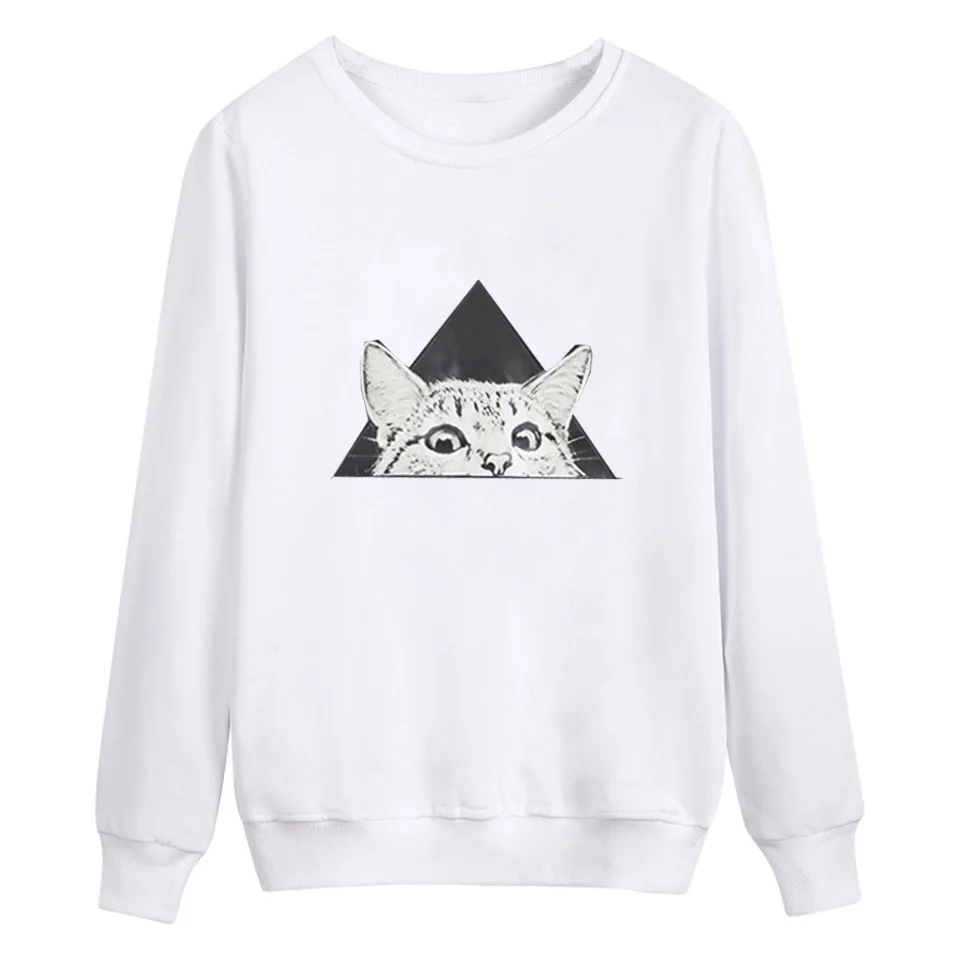 

Casual O-neck Chic Long Sleeve Female Sweatshirt Winter and Autumn New Cartoon Cat Pullover Woman Sweatshirt