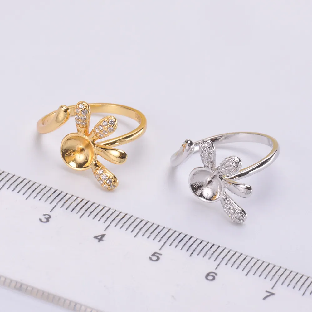 

Fashion Rings Resizable Design Rings Base 925 Sterling Silver Pearl Rings Settings Women DIY Pearl Rings Accessory No Pearl