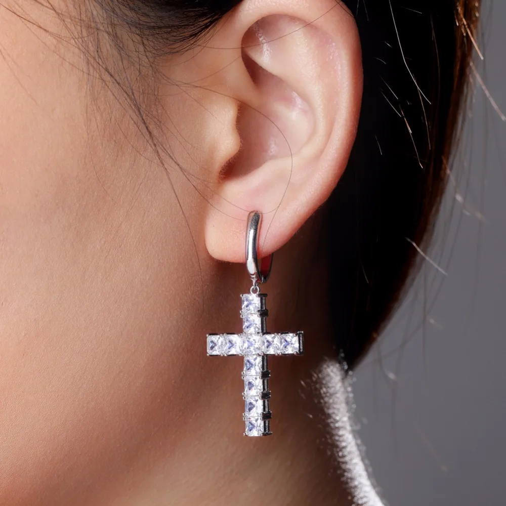 GUCY Iced циркон крест АНХ Серьги Золото Серебро Цвет Микро с инкрустацией aaa Bling CZ камень серьги для мужчин женщин хип хоп ювелирные изделия