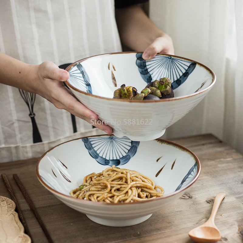 

Hand Painted Ceramic ramen bowl Large ceramic fruit salad bowl Round fast food noodles Household tableware