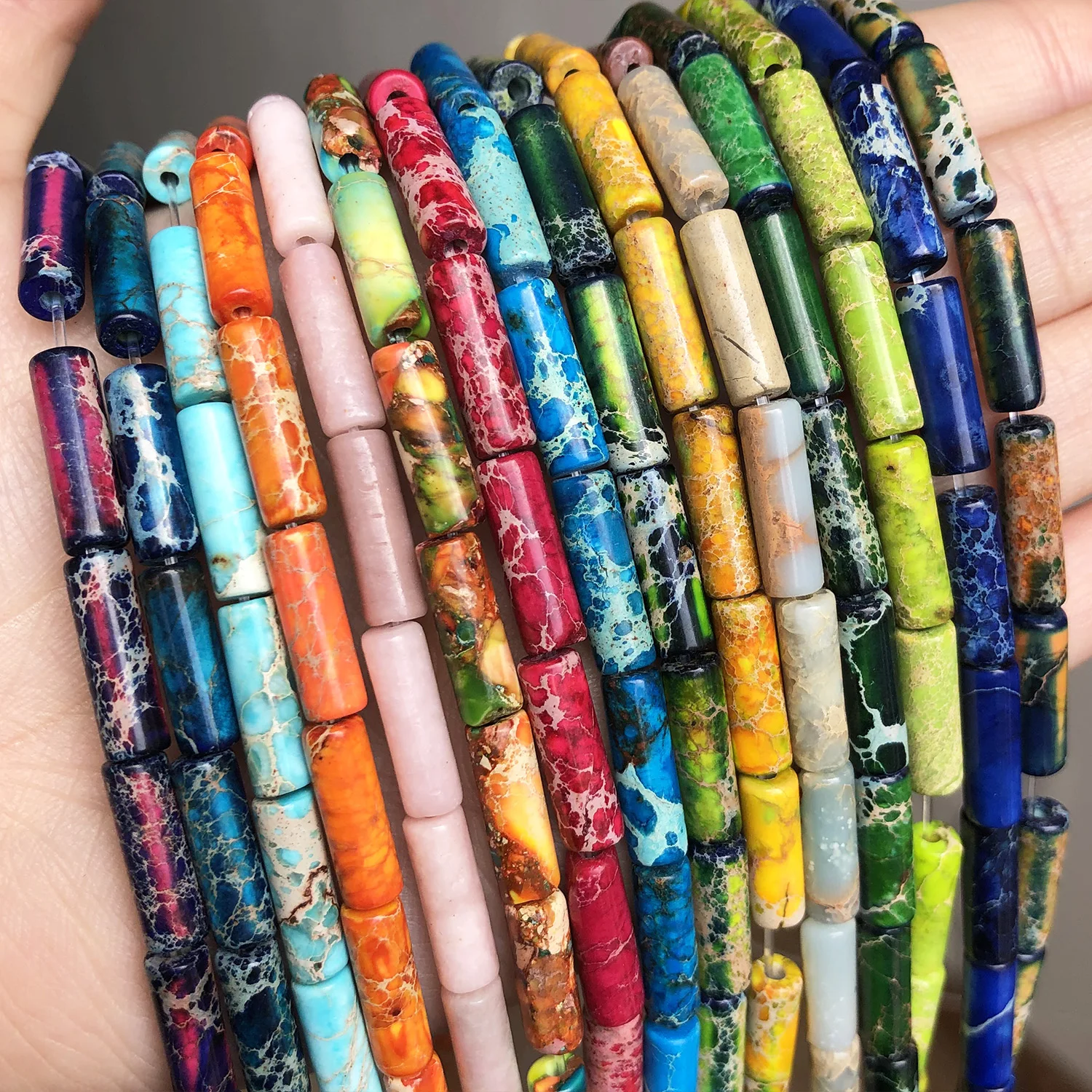 

4*13mm Natural Sediment Jaspers Stone Imperial Tube Column Shape Loose Spacer Beads for DIY Jewelry Making Bracelet Accessories