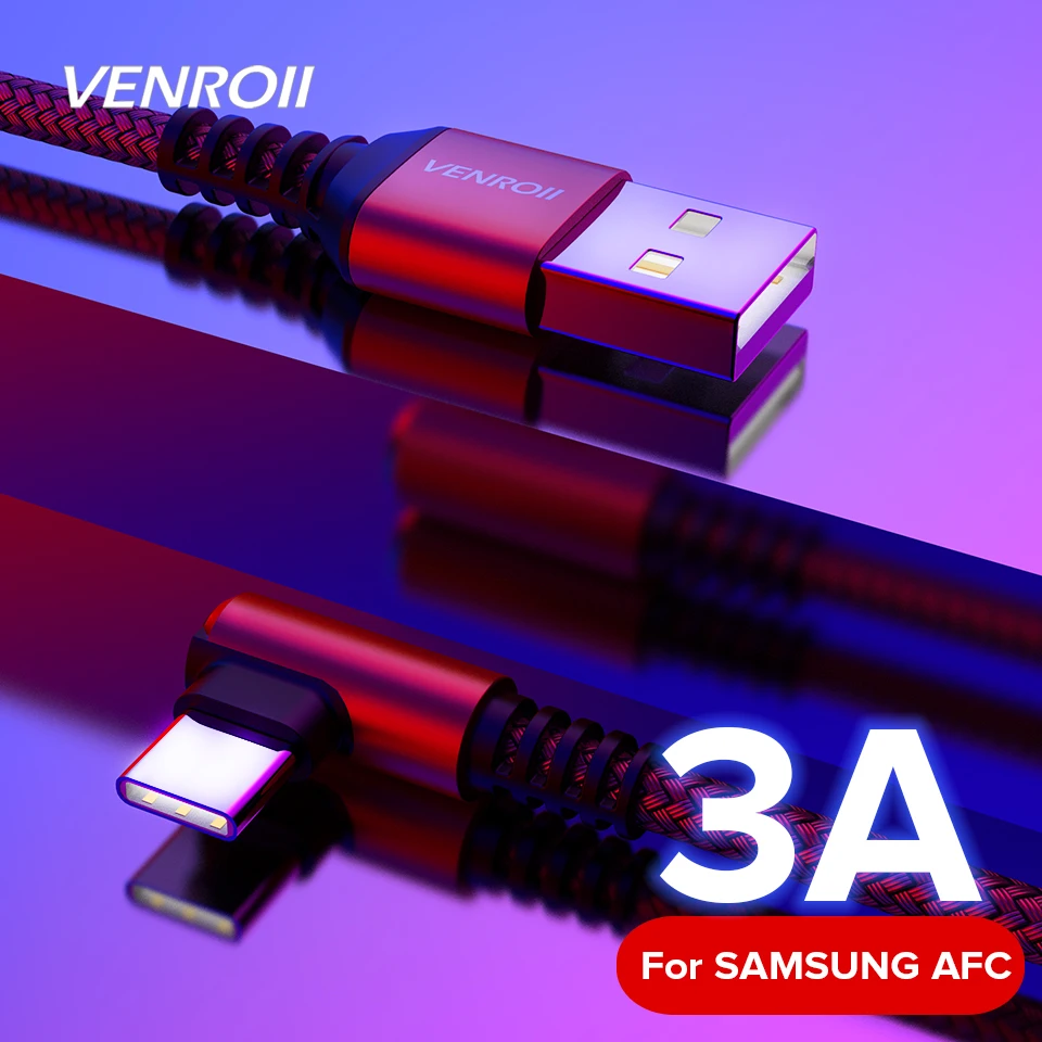Кабель Venroii Type C для Samsung Galaxy S9 S8 Plus A50 USBC кабель быстрой зарядки Xiaomi Oneplus 6t 7 Pro
