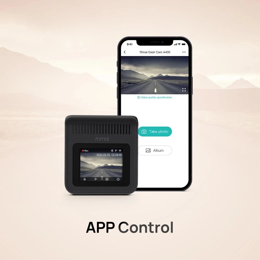 $52.99 Global Version 70mai Dash Cam A400 Recorder 1440P Resolution Car DVR Night Vision Back Sight APP Control Mini Car Camcorder