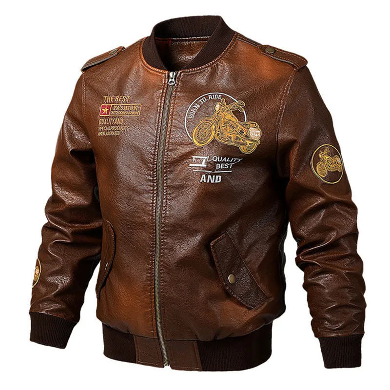 

Winter New Embroidery Fashion Men Coat Motorcycle ​Locomotive Leather Jackets PU Thicken Casual Slim Coats Jackets Dropshipping
