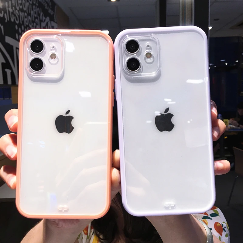 

Shockproof Bumper Clear Frame Phone Case For iPhone 13 Pro Max 12 11 X XR XS 7 8 Plus SE Simple Transparent Soft Silicone Cover