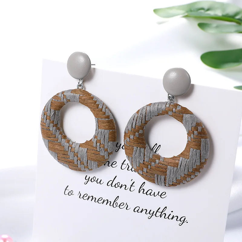 1 пара новые серьги из рафии коричневые и разноцветные Круглые Кольца плетеные