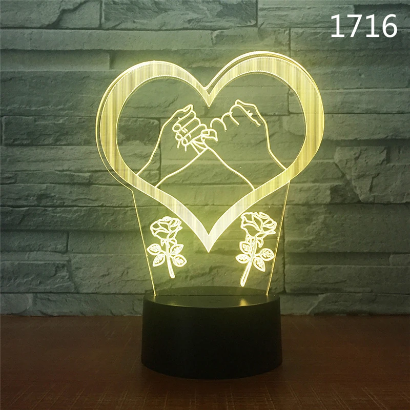 3D ночник светодиодный светильник для влюбленных с сердцем дьявола мультяшная