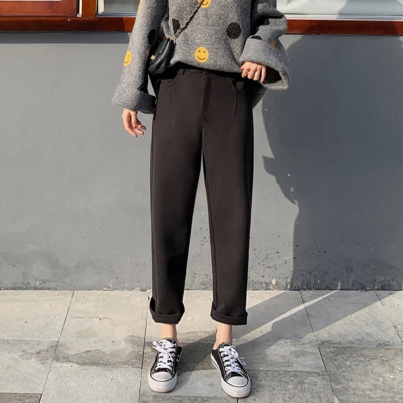 Брюки женские шерстяные с высокой талией и карманами на осень/зиму | Женская
