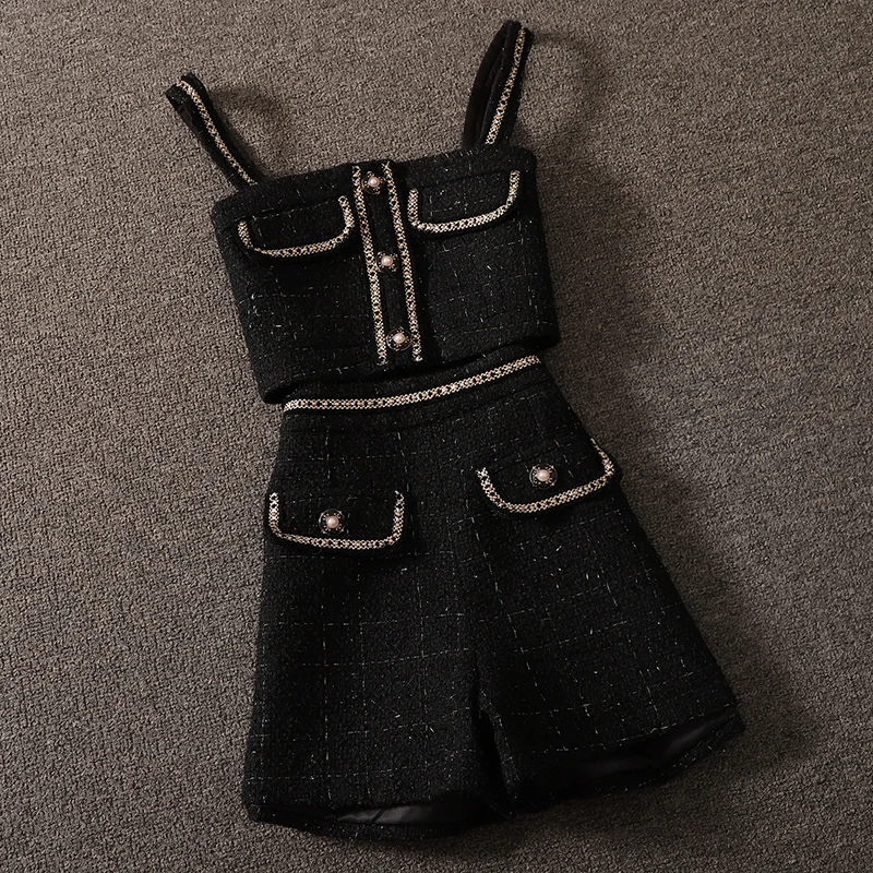 

Tweed 3 Piece Set 2021 New Fashion Spring Fall Women Set Shirt + Single-Breasted Plaid Vest + Shorts Outfits Women Pants Suits