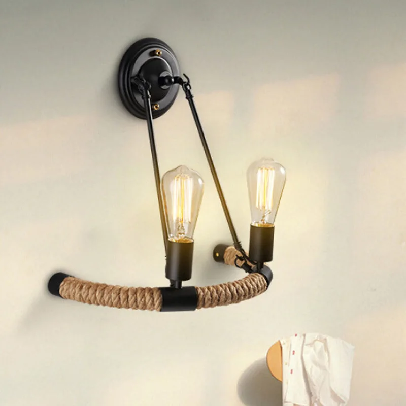 Винтаж Ретро пеньковая веревка настенный светильник Khelse промышленный