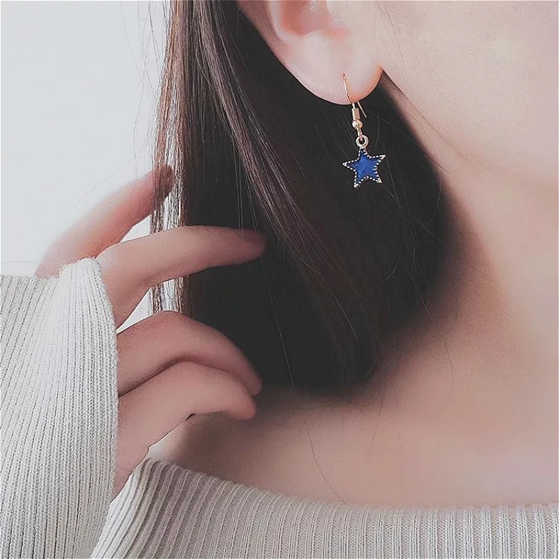 Женские корейские серьги с голубыми звездами и луной Элегантные Очаровательные