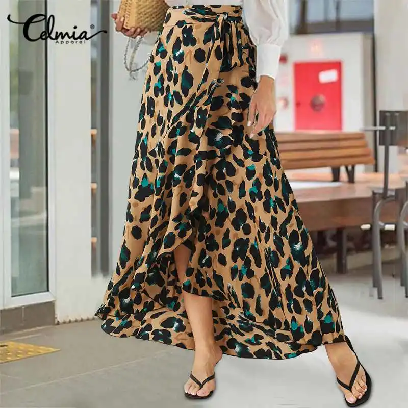 Юбка макси Женская Осенняя с высокой талией леопардовым принтом|Женские юбки| |