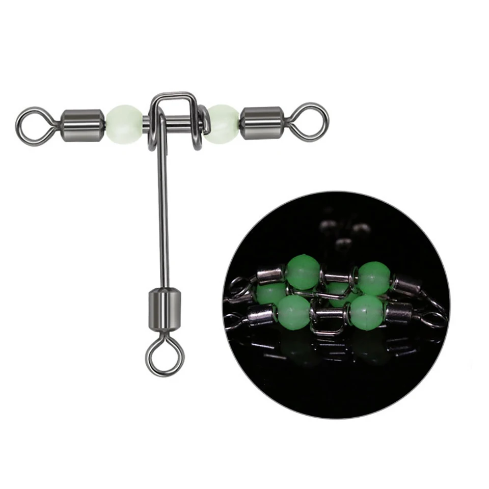 

10 Pieces/Batch Fishing Swivel 3 Way Luminous Bead Fish Hook Bait Wire Connector T-Shaped Crosshair Rolling Swivel