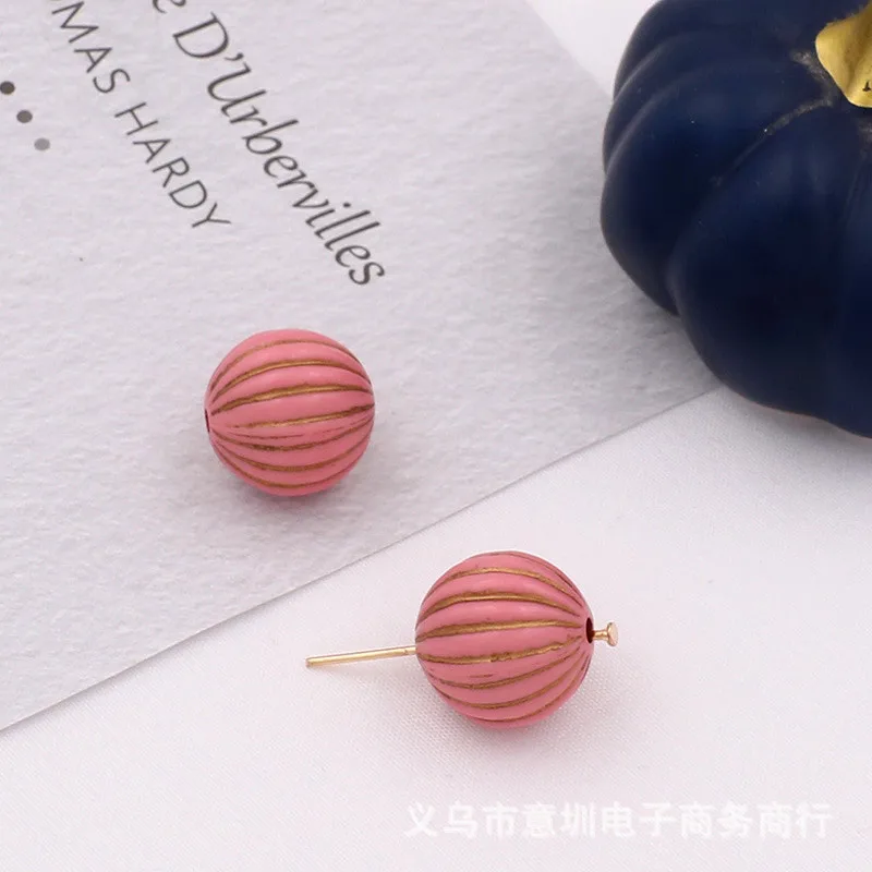 

HEYUYAO Bronzing Stripe Pumpkin Design Beads Round Shape Resin Beads for DIY Jewelry Making Handmade Accessories