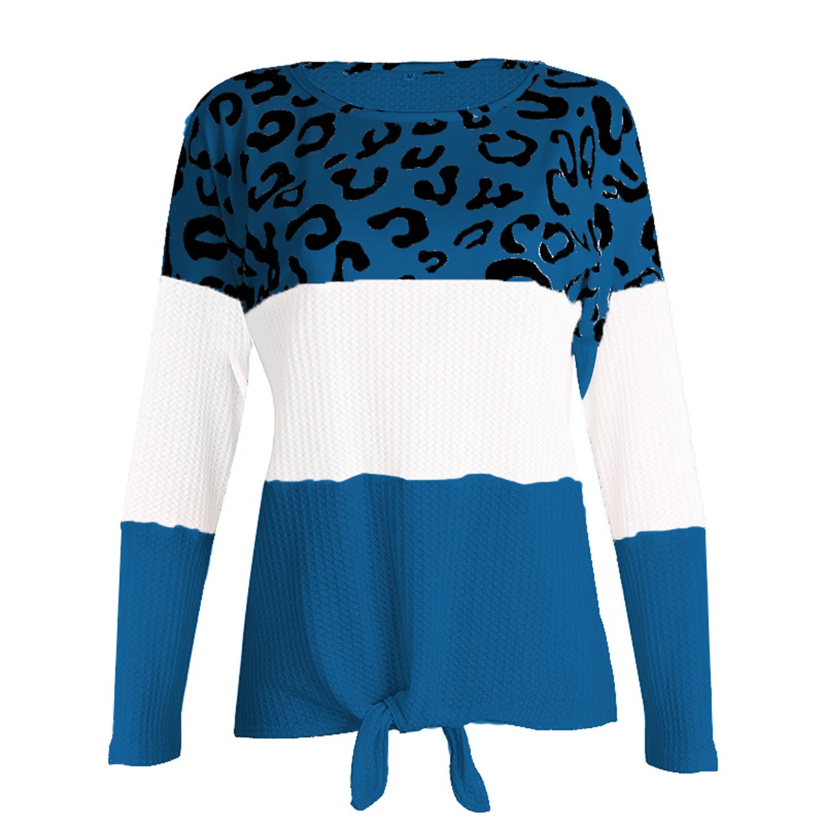 

Women Leopard Print Patchwork Tops Shirts Sexy O-Neck Long Sleeve Loose Blouse Tops Casual Sweatershirts
