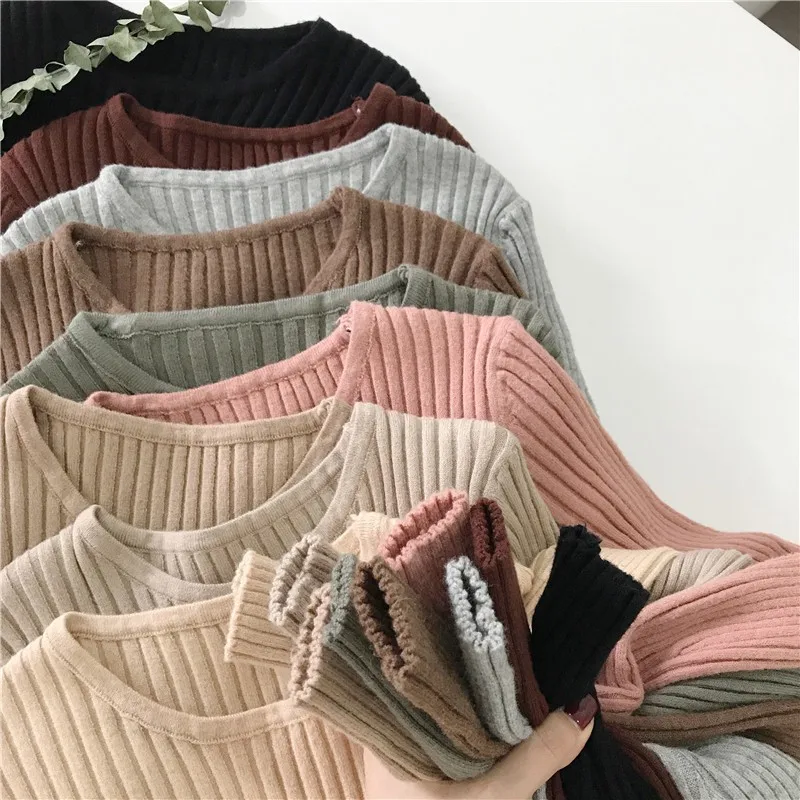 

ROPALIA Autumn Women Sweaters Long-sleeved Bottoming Shirt O-neck Slim Sweater Fashion 2019