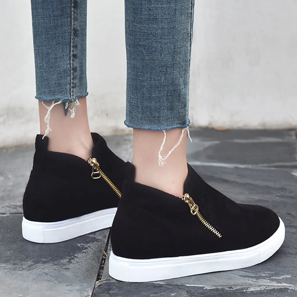 Ботинки на платформе женская повседневная обувь плоской подошве молнии ботинки