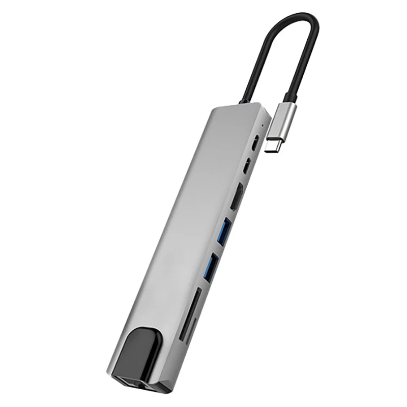 

USB C Hub 8-In-1 Type C Adapter with 4K HDMI 65W PD Charging USB3.0 SD/TF 100M Ethernet Port for Surface Dell HP