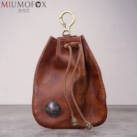 vintage 100 genuine leather coin purse men women small mini wallet amekaji wallets change purse drawstring new key holder pouch