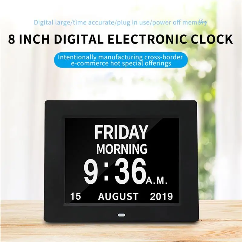 

Digital Clock 8 Inch Screen Adjustable Brightness Multifunctional Alarm Clock For Elder 12 Timing Sets Video Playing 10 Language