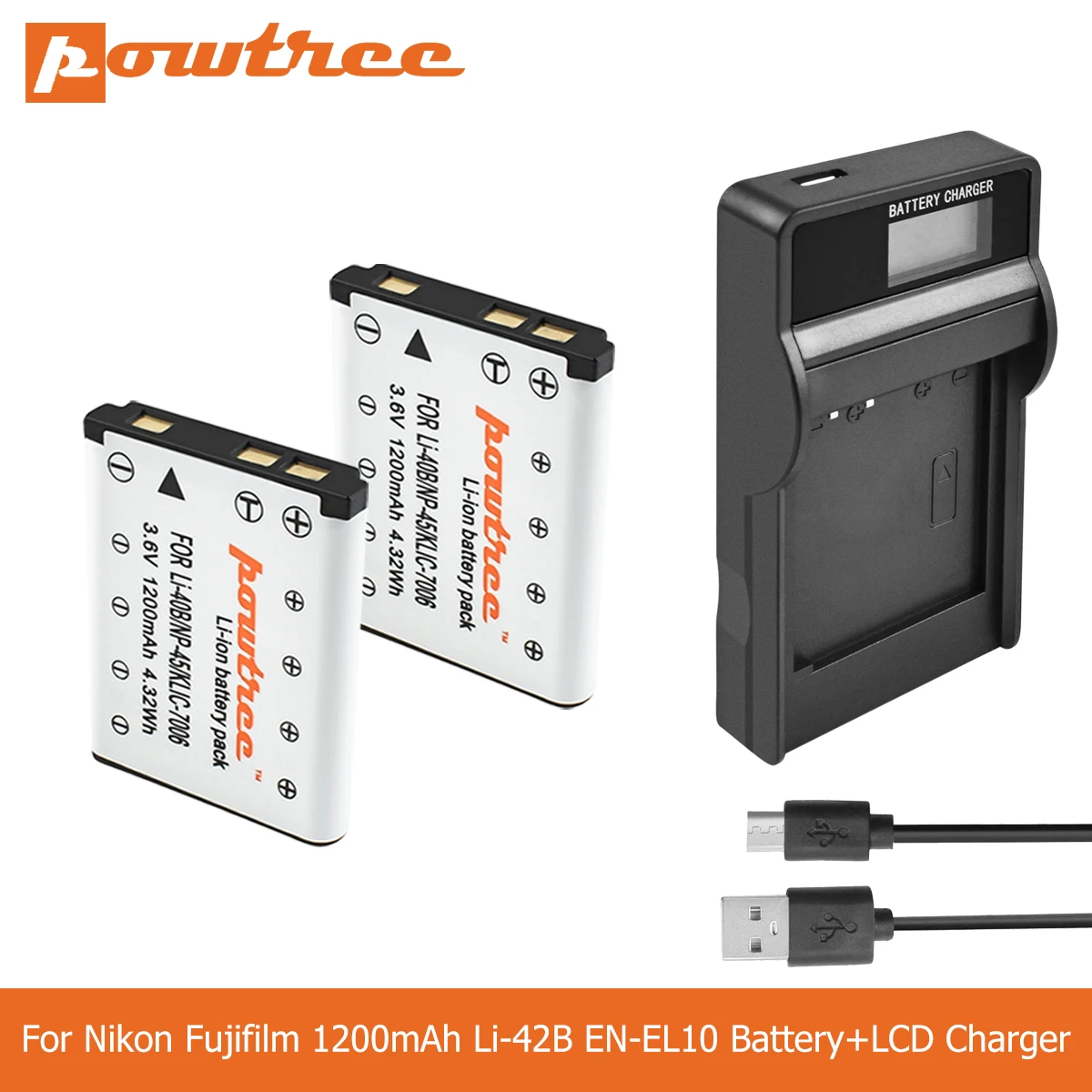POWTREE 1.2Ah Li 40B NP45 42B EN EL10 RU ENEL10 цифровой Камера Батарея + ЖК дисплей Зарядное