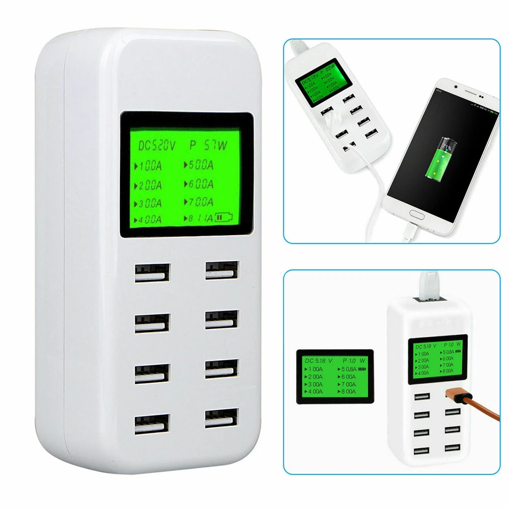 

8-Port Smart Multi USB Hub Fast Charging Station Wall Charger LCD Display