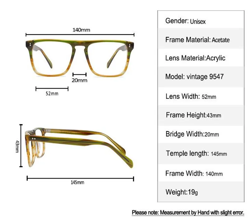 

Sqaure Acetate Glasses Frame Vintage Women Full Rim Optical Eyewear Brand Design Clear Lens Myopia Eyeglasses Men Spectacle