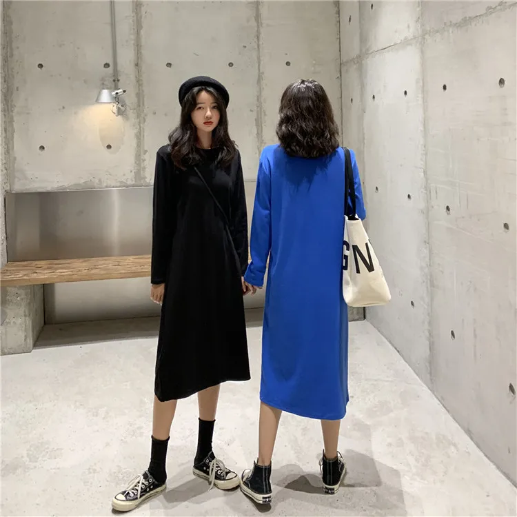 Платье-футболка яркого цвета женское осеннее платье с длинным рукавом