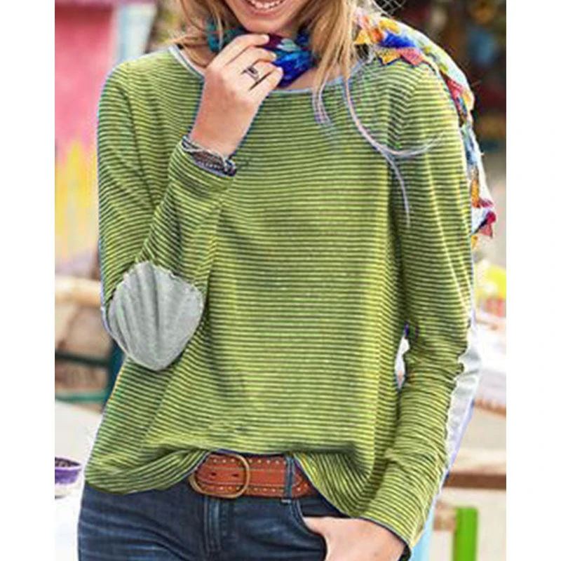 

Vintage Striped O-Neck Women's Casual Spring Oversized T Shirt Harajuku Shirts Tops Ladies Plus Size Long Sleeve Pullover