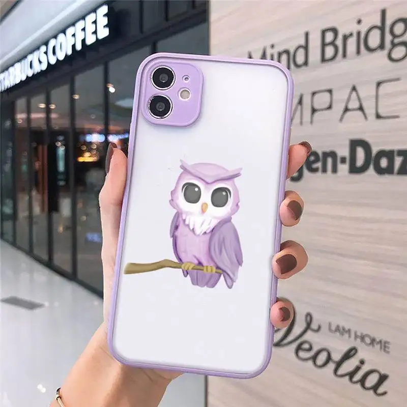 

Lovely Animal Owl Phone Case matte transparent For purple iPhone 7 8 x xs xr 11 12 pro plus max mini Clear Funda