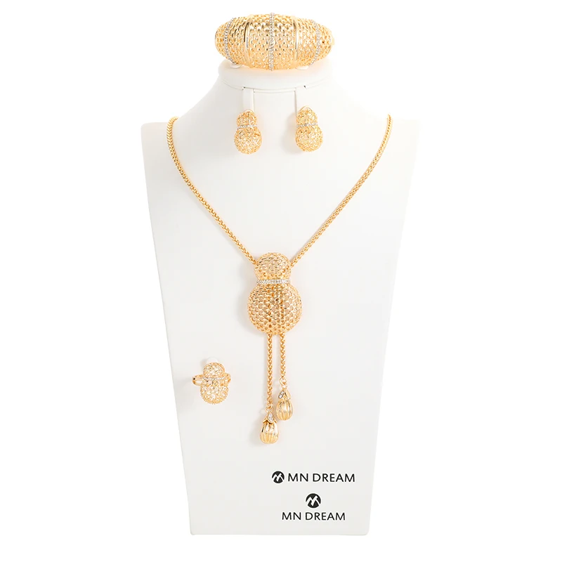 

Dubai Gold Color Jewelry Sets For Women Wedding Gifts African Engagement Necklace Ring Earrings Bracelet Set Nigeria Jewellery