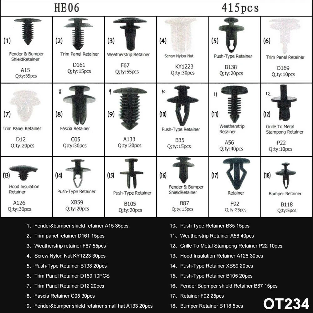 415 шт. для автомобильных дверных панелей обшитых бамперами фиксированных