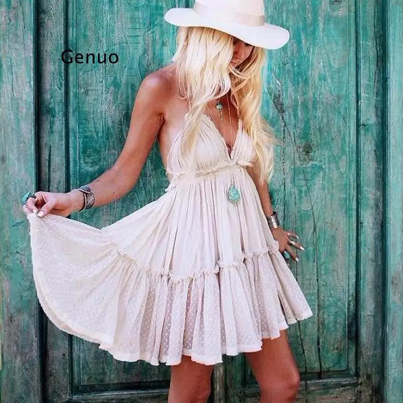 

Strapless Women Summer Solid Boho Dress Backless Sexy Mini Dresses Girls Bohemian Aline Plus Size Beach Dress Vestidos