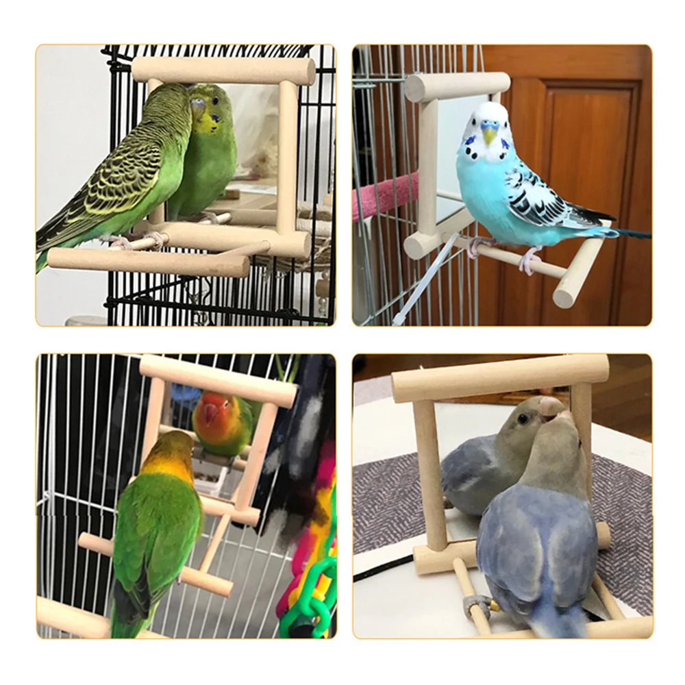 1 шт. Pet птица ЗЕРКАЛО в деревянной игрушки с окуня для попугай Budgies Cockatiel Conure Finch