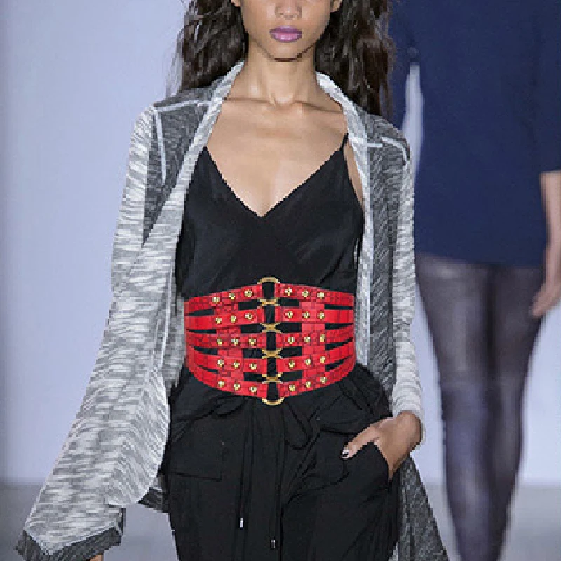 Модные женские полые заклепки широкие полиуретановые эластичные ремни тонкий