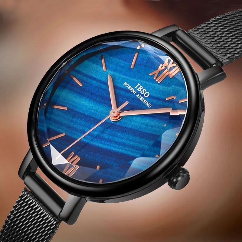 Часы наручные IBSO женские кварцевые со стеклом с сетчатым ремешком из нержавеющей