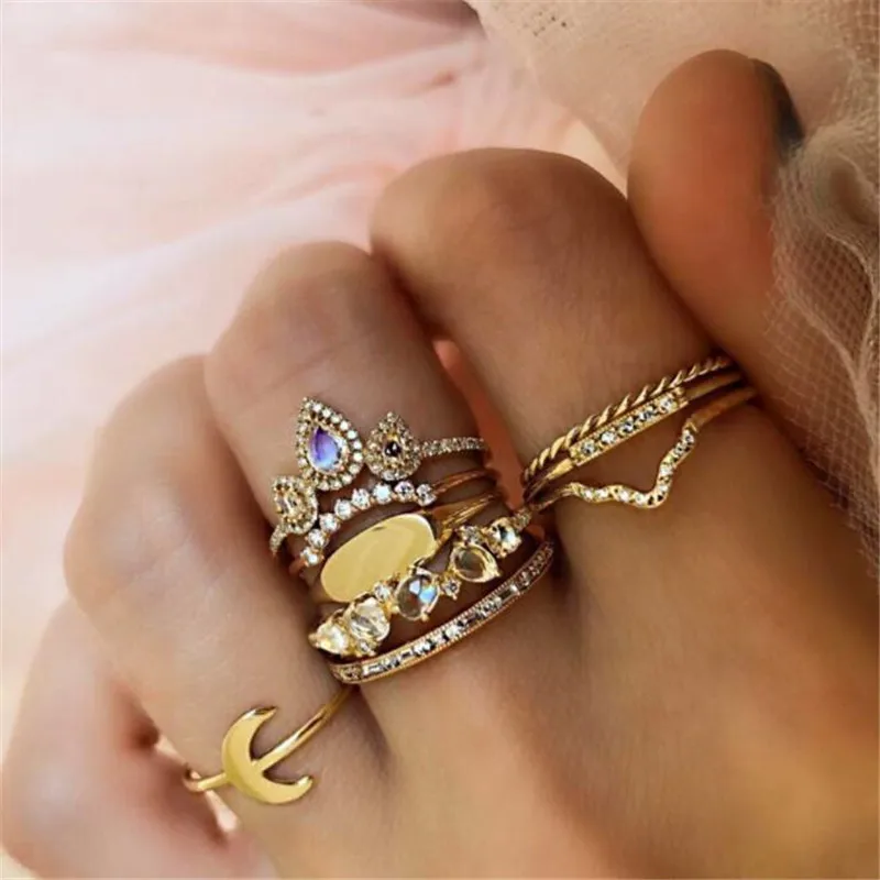 Style 10 1 упаковка/комплект, винтажное цветочное лунное богемное кольцо средней длины, наборы, ретро кольцо на палец Fatima Hand Crown Knuckle Ring Для женщин Anillos - Цвет основного камня: Style 10