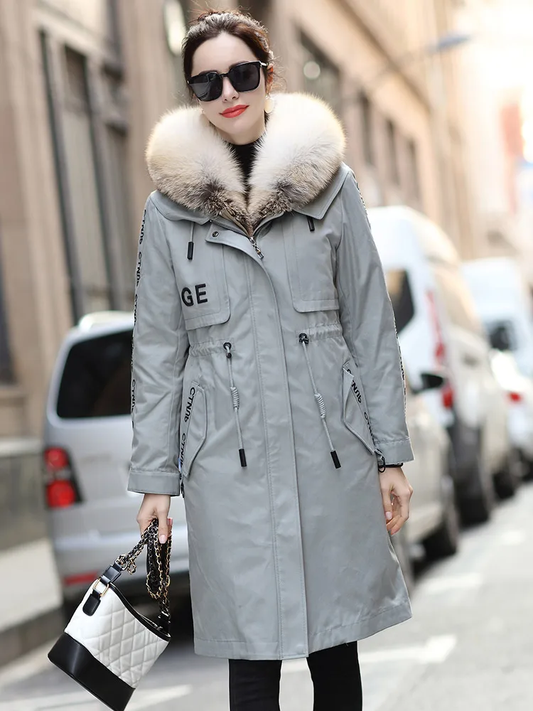 

JCHB 2021 WTI winter fashion Golden Island fox fur hooded mink fur liner fur style overcome women's coat