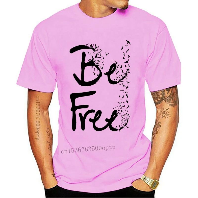 

New 2018 Be Free Men Letter Print Black White T Shirt Art Design Bird Painting Short Sleeve Tops Male Cotton T-shirt XL