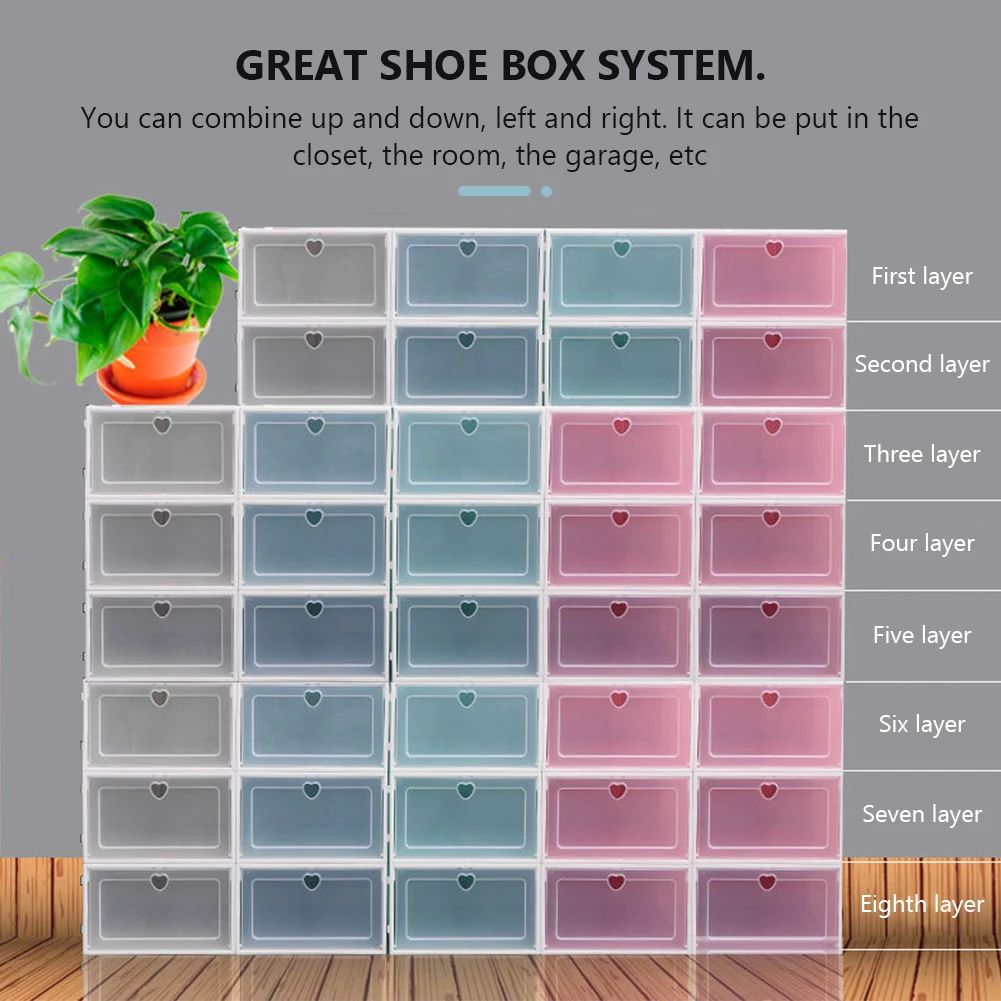 

1PC Storage Boxes Container Home Office Plastic Stackable combination cabinet Shoe Box Organizer Transparent Cover Drawer Case