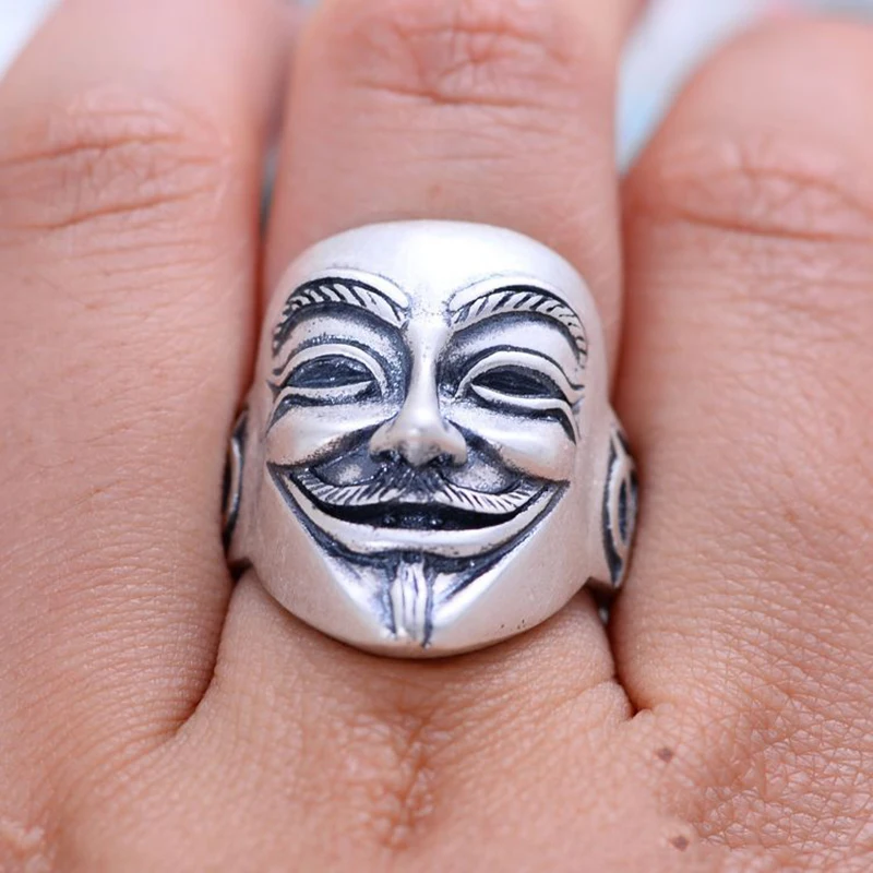 Мужские кольца из стерлингового серебра 990 пробы матовое кольцо V для Vendetta Mask