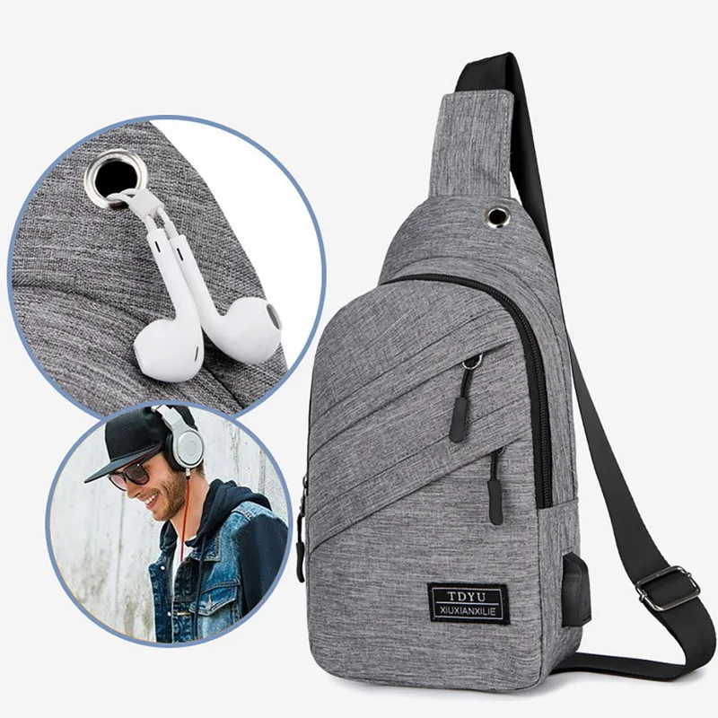 Litthing Men Waterproof Bags Fashion Outdoor Male Crossbody Bag With Interface Fashion Sports Packs Anti-theft Men Chest Bags